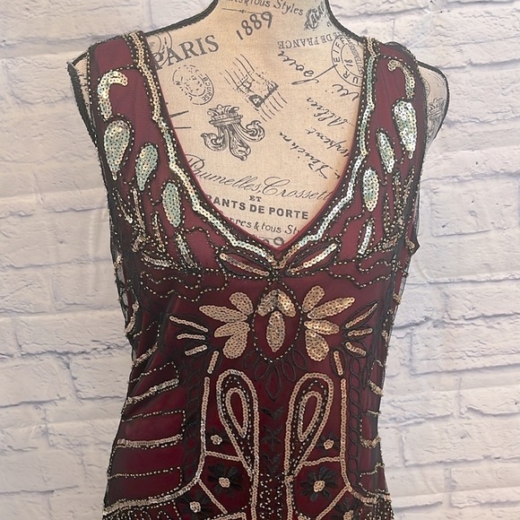 Babeyond Flapper Dress 1920s Style Fringed Beaded Embroidered Sequins V-neck NWT - Picture 2 of 10
